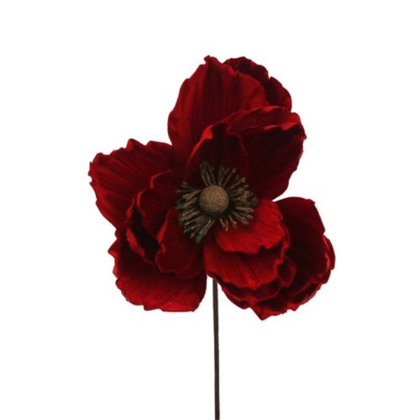 Red Poinsettia Stem With Gold Centre - 25cm