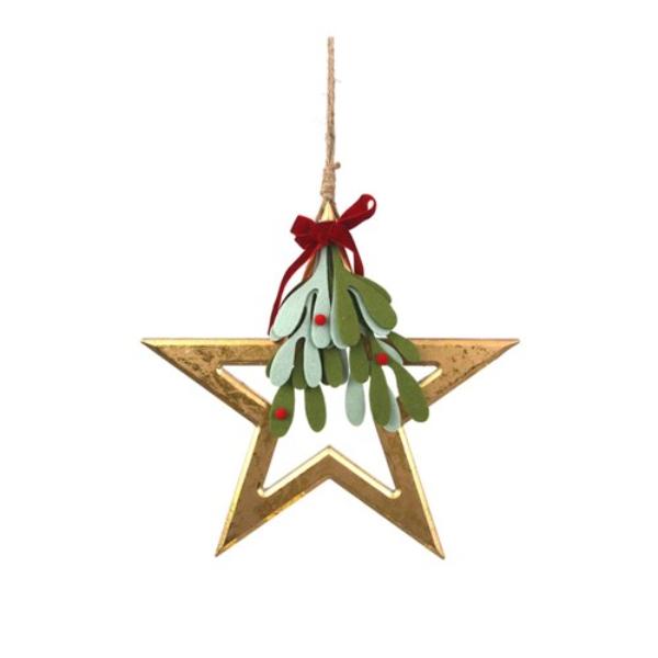 Gold MDF Star With Christmas Foilage - 30cm