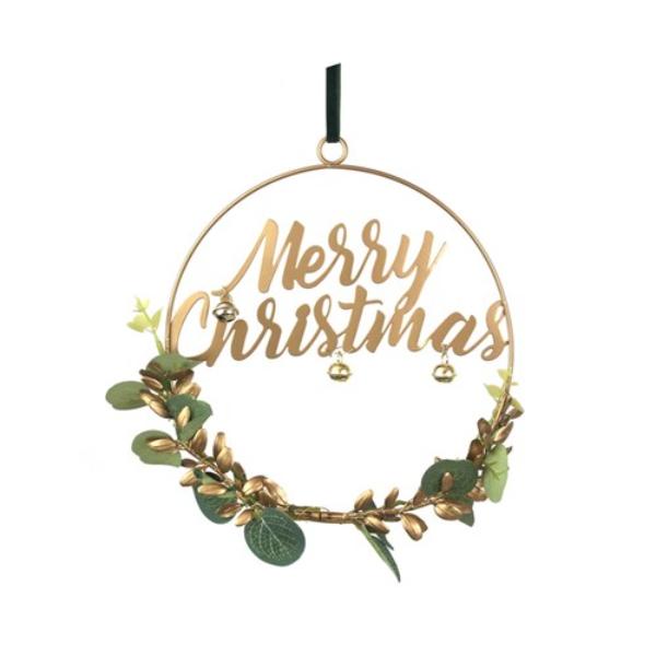 Merry Christmas Eucalyptus Metal Wreath - 8cm