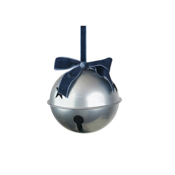 Silver Bell With Navy Bow - 14cm