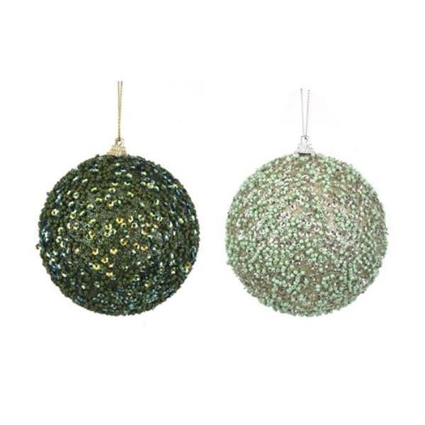 Sage Gitter Beaded Bauble 10cm - Assorted