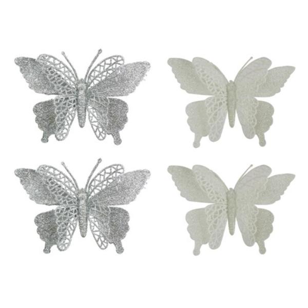 2 Pack Silver Or White Glitter Butterfly - 18cm