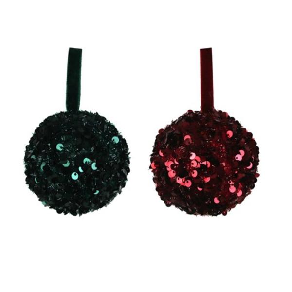 Burgundy Or Emerlad Sequin Baubles - 8cm