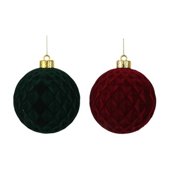 Flocked Burgundy Or Emerald Green Bauble - 12cm