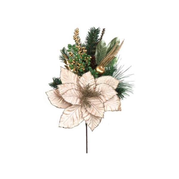 Champagne Poinsettia & Foilage Spray - 60cm