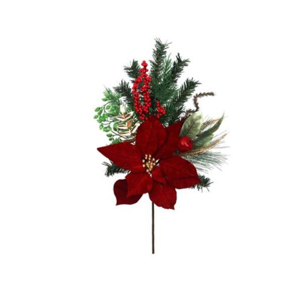 Red Poinsettia & Foilage Spray - 60cm
