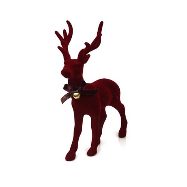 Burgundy Flocked Standing Reindeer - 19cm