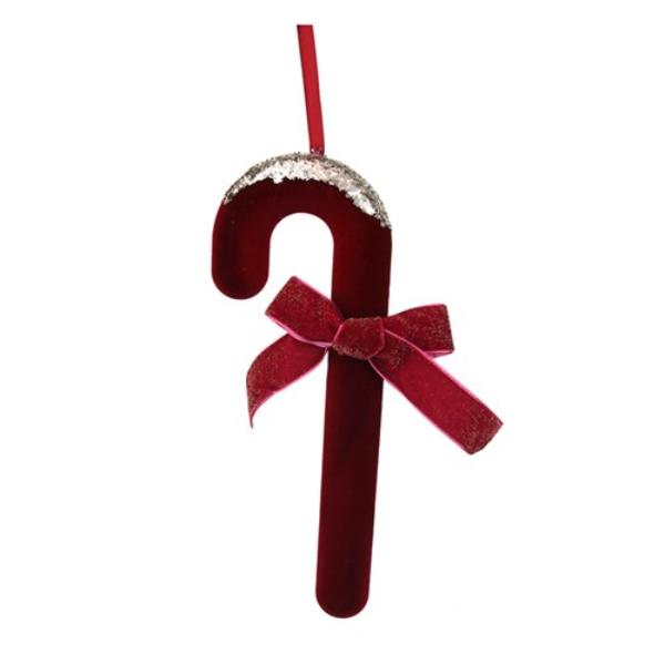 Burgundy Velvet With Rose Glitter Candy Cane - 25cm