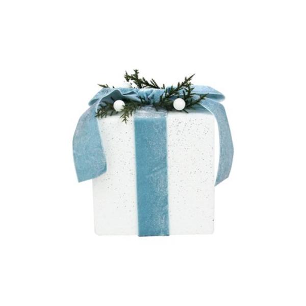White Glitter Giftbox With Blue Ribbon - 17cm