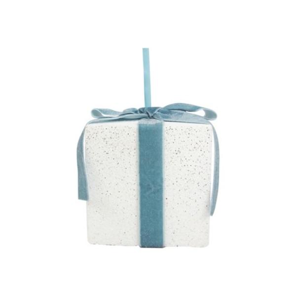 White Glitter Giftbox With Blue Ribbon - 14cm