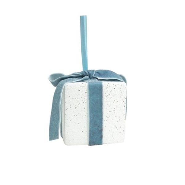 White Glitter Giftbox With Blue Ribbon - 10cm
