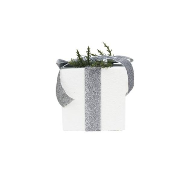 White Glitter Giftbox With Silver Ribbon - 17cm