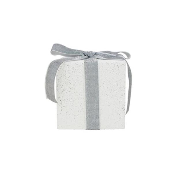 White Glitter Gift Box With Silver Ribbon - 14cm