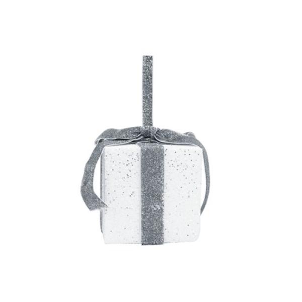White Glitter Giftbox With Silver Ribbon - 10cm