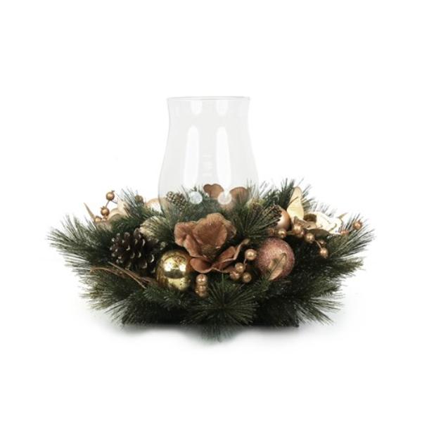 Gold Magnolia Glass Candle Holder With Wreath - 70x46cm