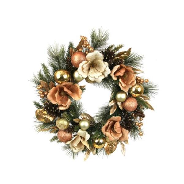 Gold Decorated Magnolia Wreath - 60cm