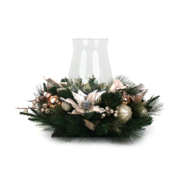 Champagne Poinsettia Decorated Candle Holder - 70x46cm