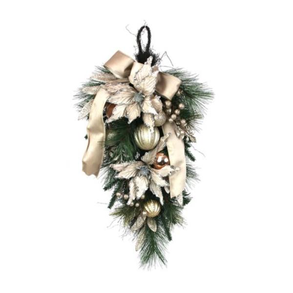 Champagne Poinsettia Decorated Swag - 70cm
