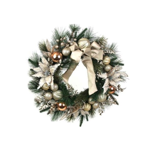 Champagne Poinsettia Decorated Wreath - 60cm