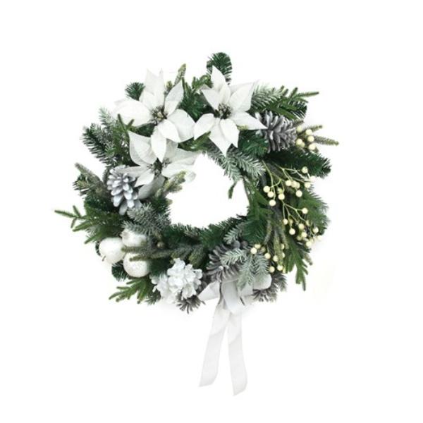 White Poinsettia Decorated Wreath - 60cm