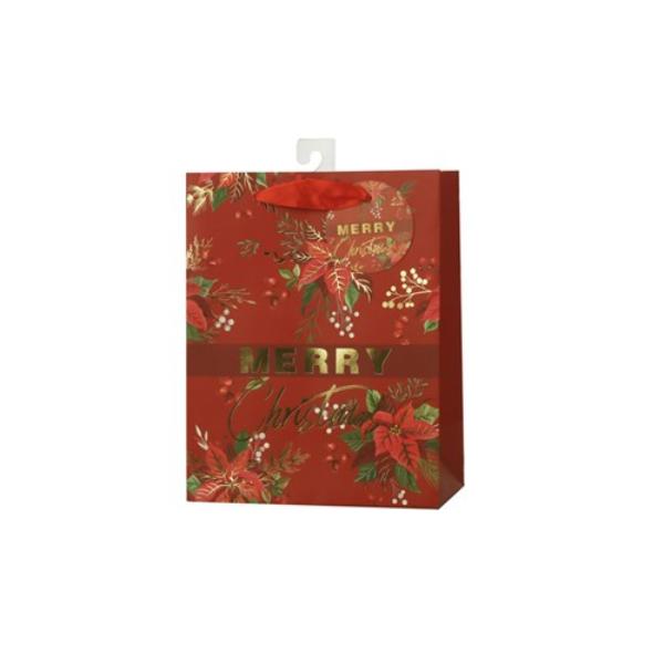 Medium Red Poinsettia Gift Bag - 18x23x10cm