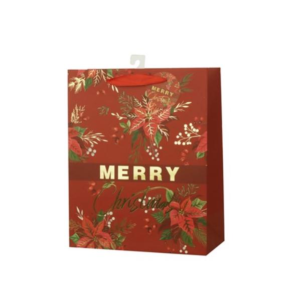 Large Red Poinsettia Gift Bag - 26x32x12cm
