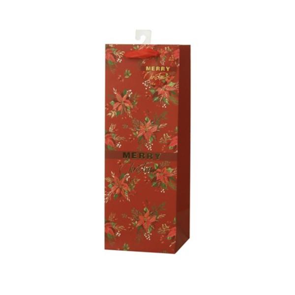 Red Poinsettia Bottle Gift Bag