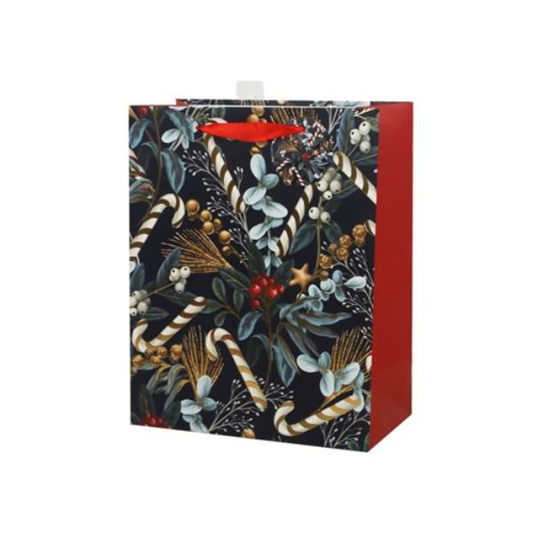 Large Holly & Cane Gift Bag - 26x32x12cm