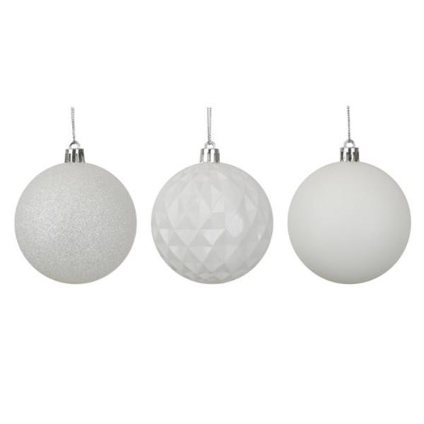 4 Pack White Shatterproof Baubles - 8cm