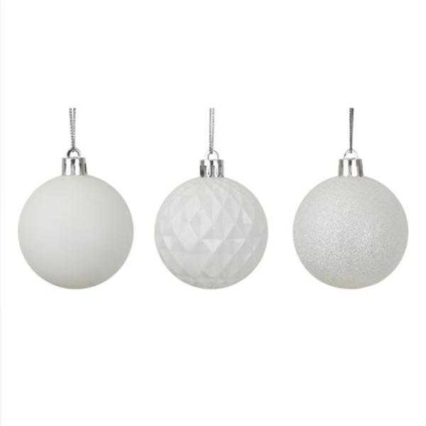 8 Pack White Shatterproof Baubles - 6cm