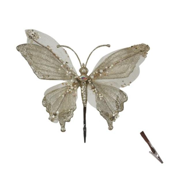 Champagne Butterfly With Clip - 28cm