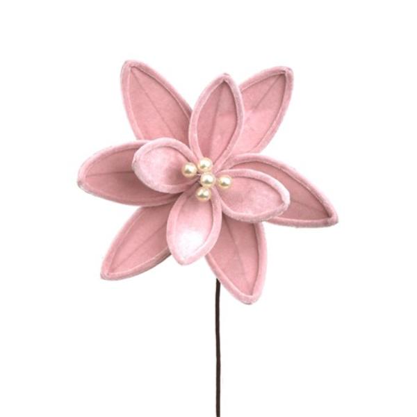 Pink Velvet & Pearls Poinsettia With Stem