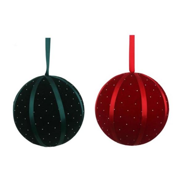 Burgundy Or Emerald Flocked Ball - 15cm