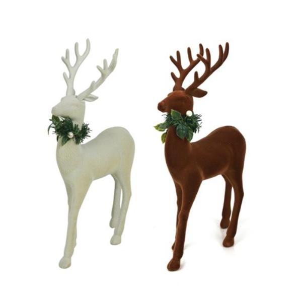 Assorted Flocked Standing Reindeer - 31cm