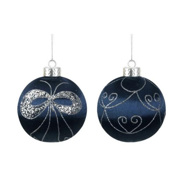Navy & Silver Thread Bauble 10cm - Assorted