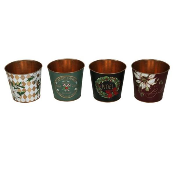 Assorted Metal Christmas Buckets - 15cm