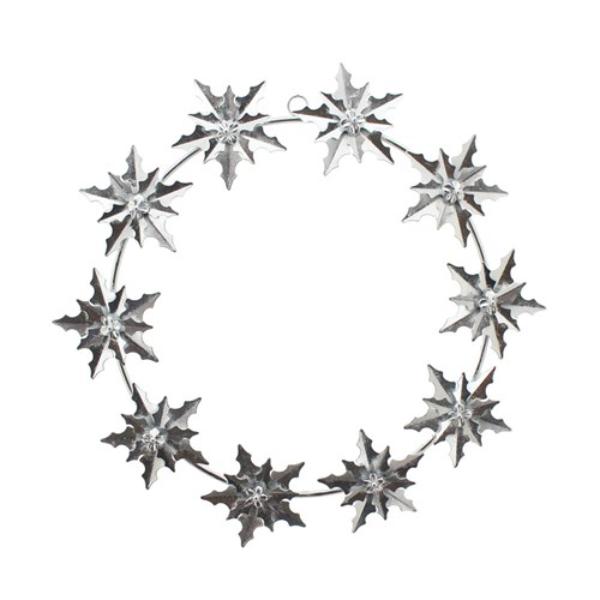 Silver Metal Poinsettia Wreath - 63.5cm