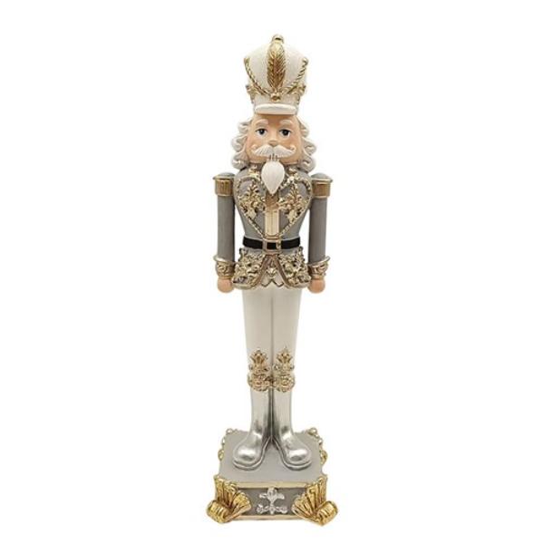 Grey & White Polyresin Nutcracker - 26.4cm