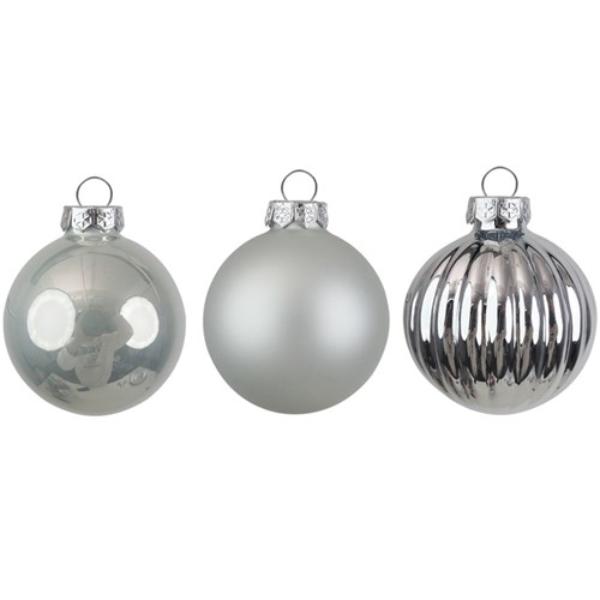9 Pack Silver Glass Baubles - 8cm