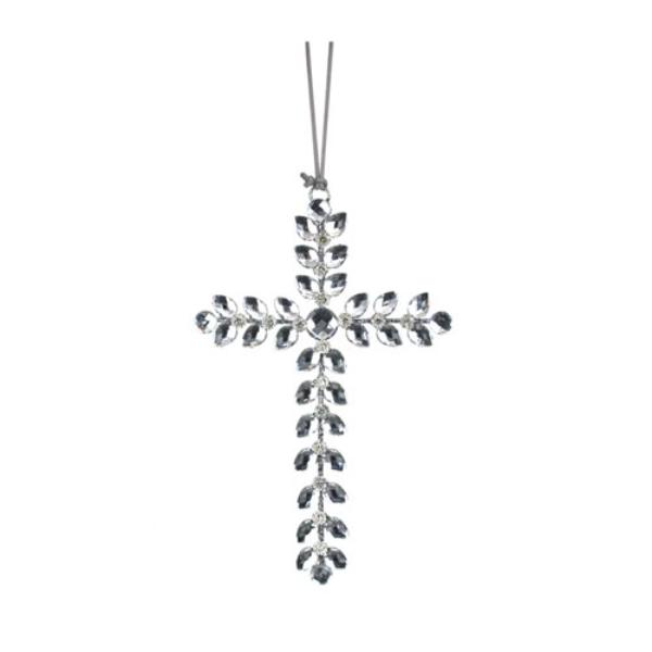 Dark Silver With Gems Hanging Crucifix - 24cm
