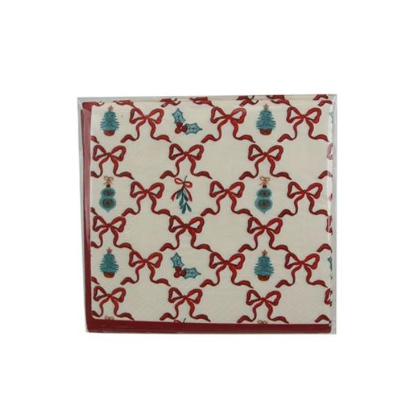 20 Pack Christmas Bows Napkins - 33cm