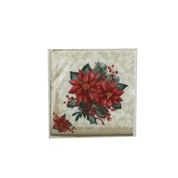 20 Pack Christmas Poinsettia Napkins - 33cm
