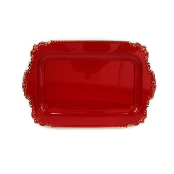 Red Melamine Tray With Gold Edge - 40cm