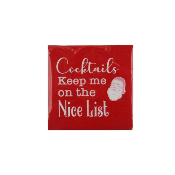 20 Pack Christmas Nice Drinks Cocktails Napkins - 25cm