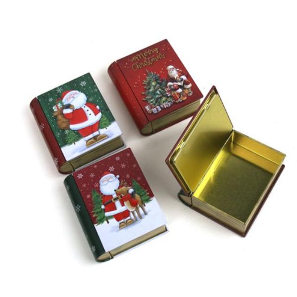 Assorted Metal Book Shaped Christmas Tin - 11.7cm