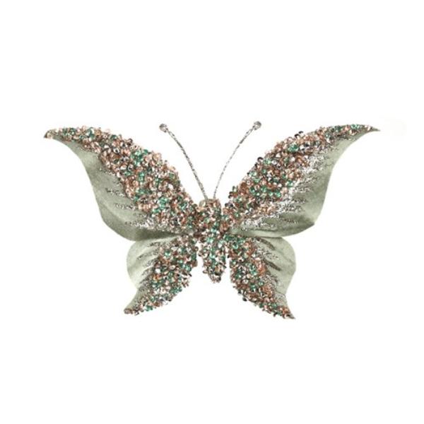 Sage Velvet Butterfly With Clip - 22cm