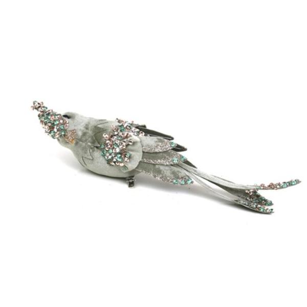 Sage Velvet Bird With Clip - 30cm
