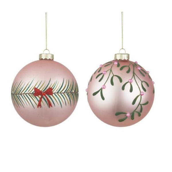 Handpainted Pale Pink Glass Bauble - 12cm