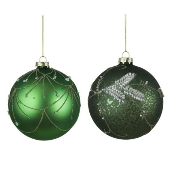 Sage Handpainted Glass Bauble - 10cm