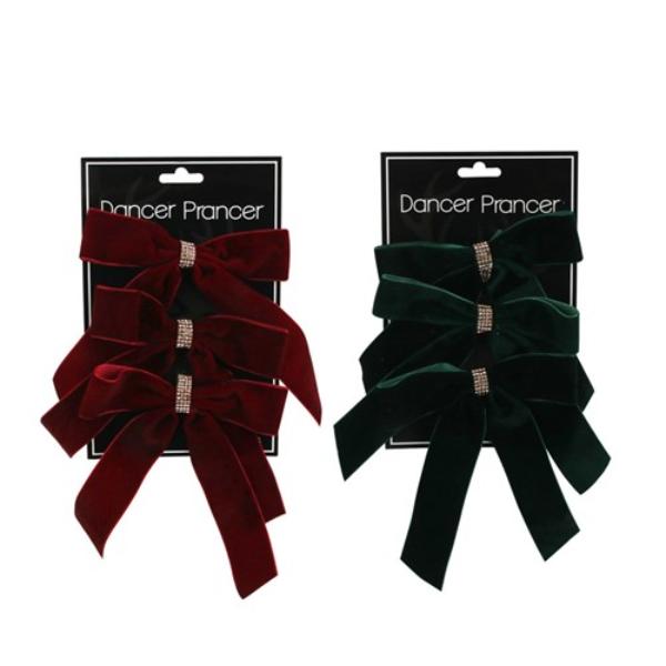 3 Pack Burgundy Or Emerald Diamonte Bow - 12.5cm